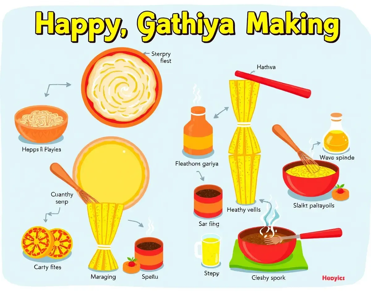 Colorful Illustration of Gathiya-Making Process Steps