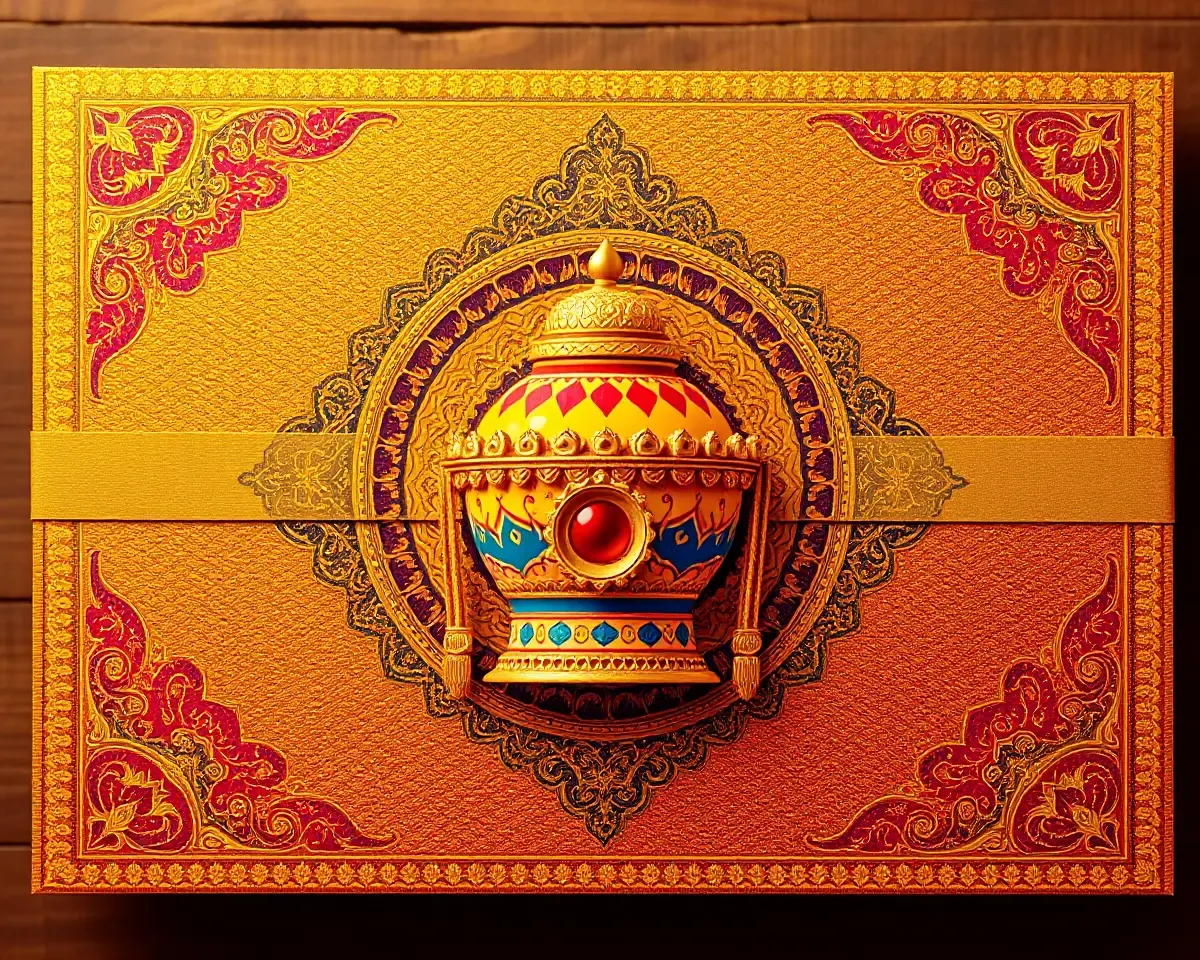 Colorful Invitation Card with Varshitap Parna Centerpiece