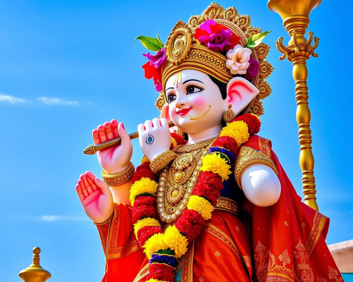 Colorful Krishna Idol in Traditional Indian Setting