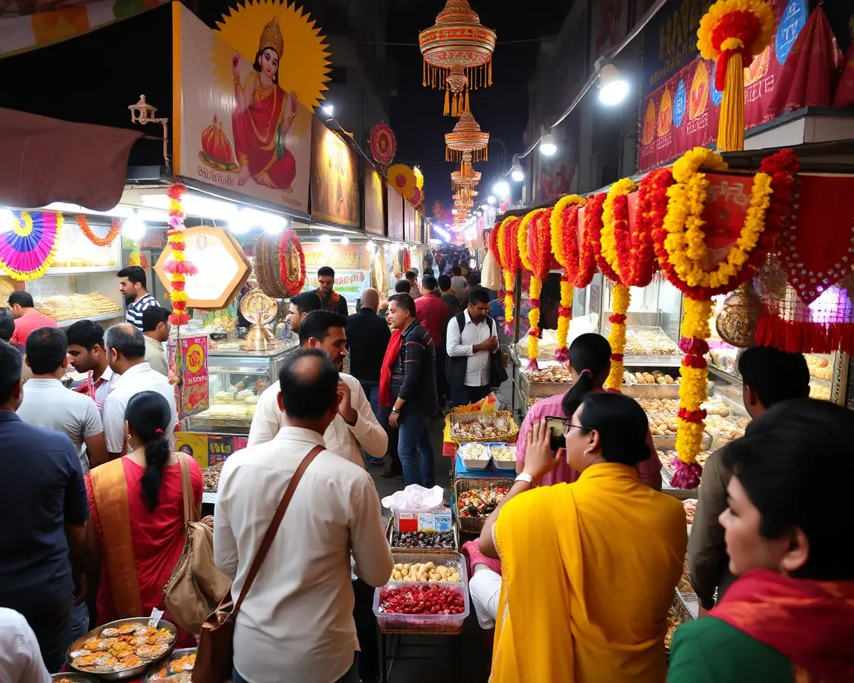 Colorful Market Scene on Happy Dhanteras in Gujarat