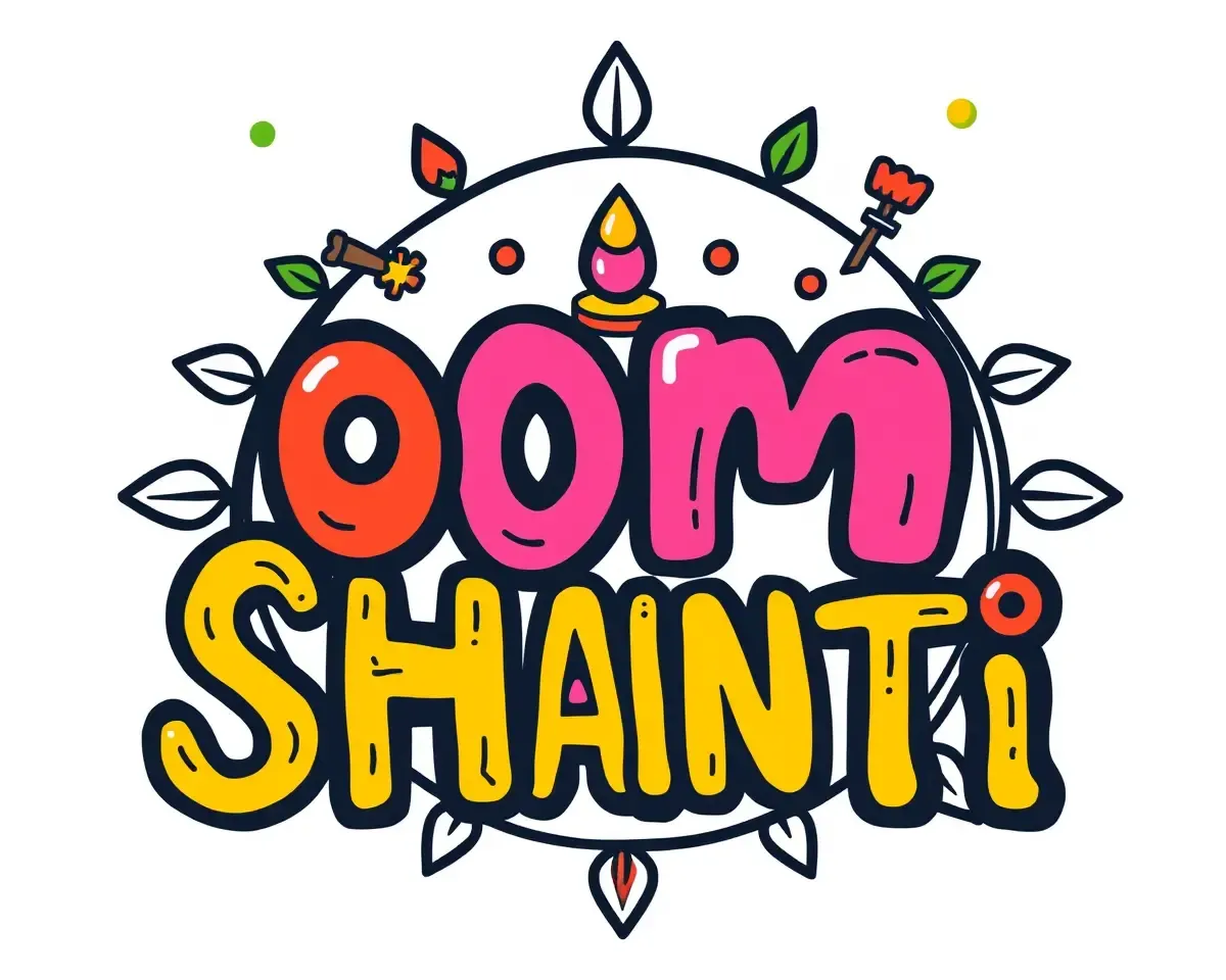 Colorful Om Shanti Logo with Indian Cultural Elements
