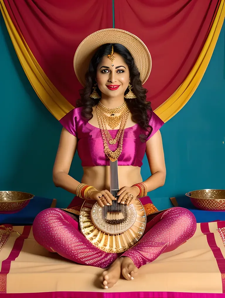 Colorful Santoor Player in Traditional Indian Setting