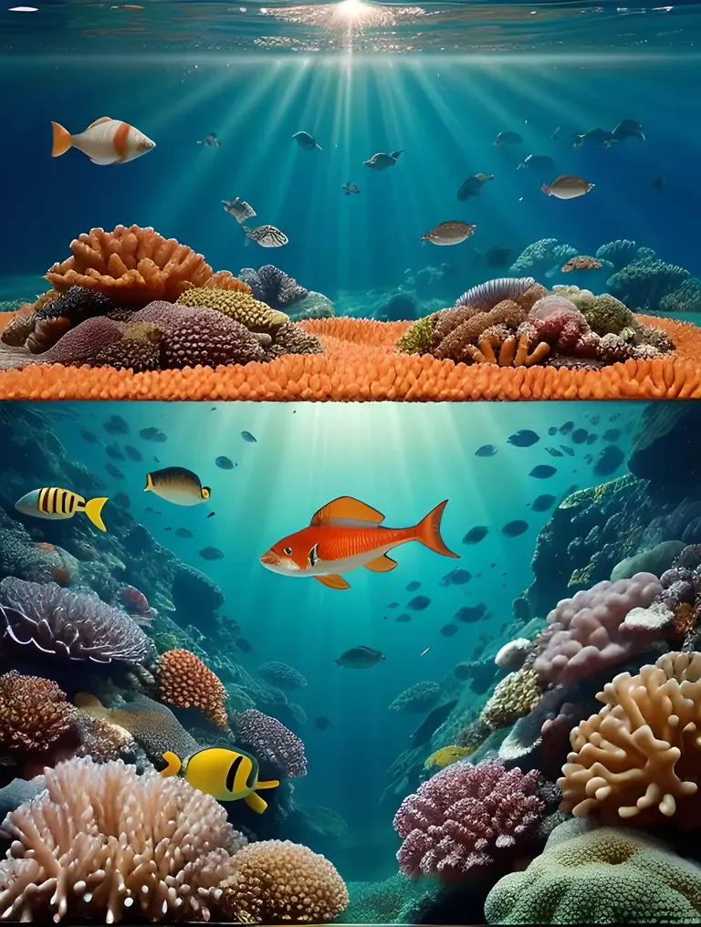 Colorful Tessellated Coral Reefs Underwater Scene