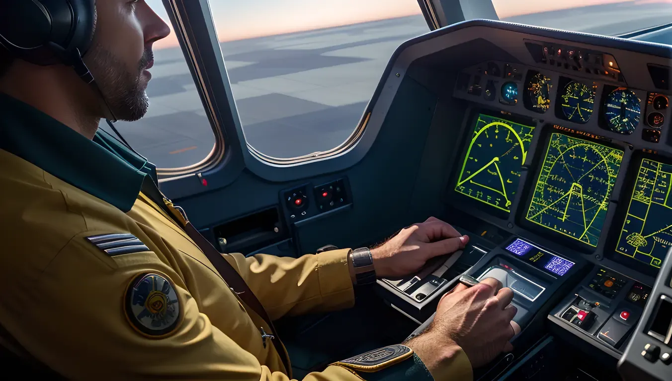 Commercial Pilot's Hands on Controls: Instruments Glowing