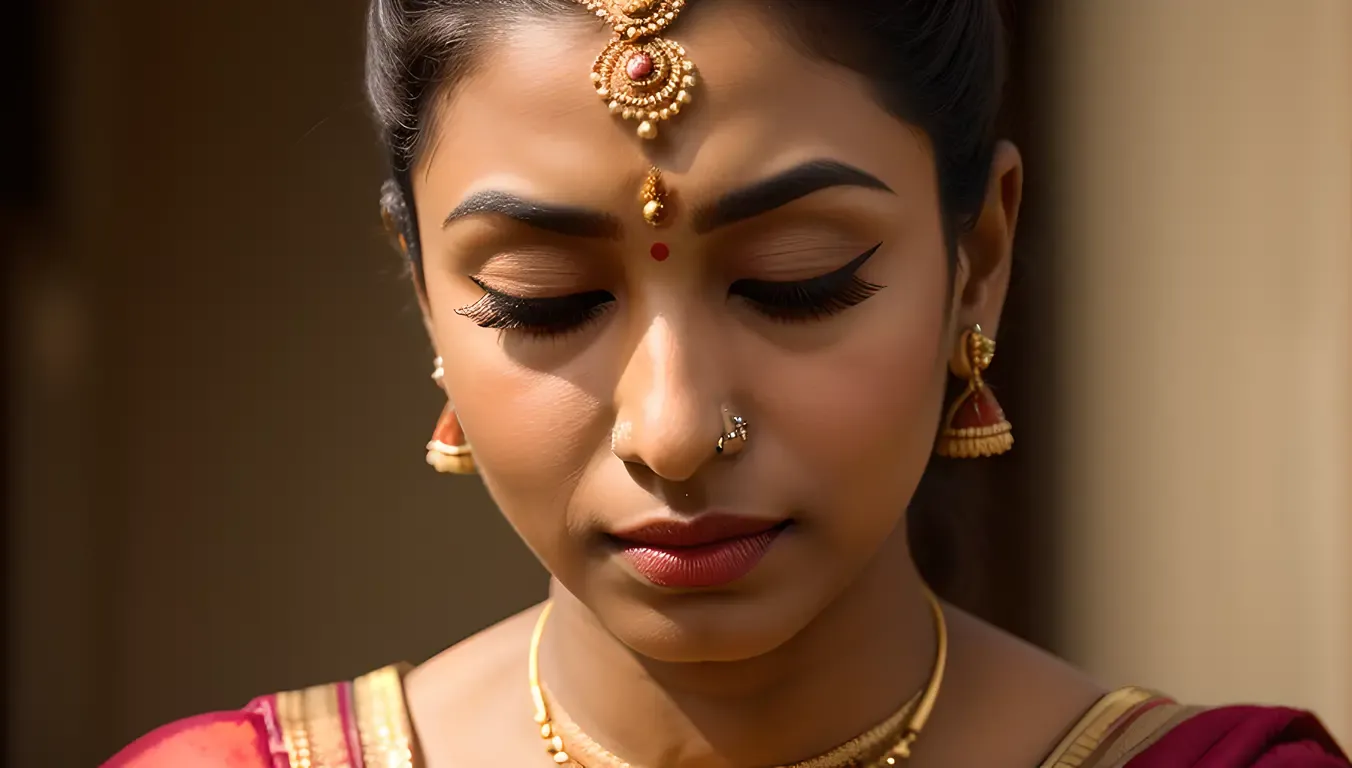 Concentrated Bharatanatyam Dancer's Intense Focus