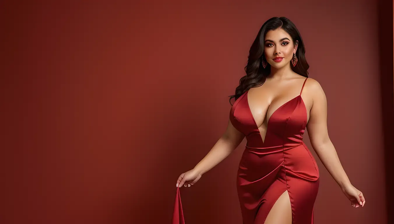 Confident BBW in Stunning Red Evening Gown HD Photo
