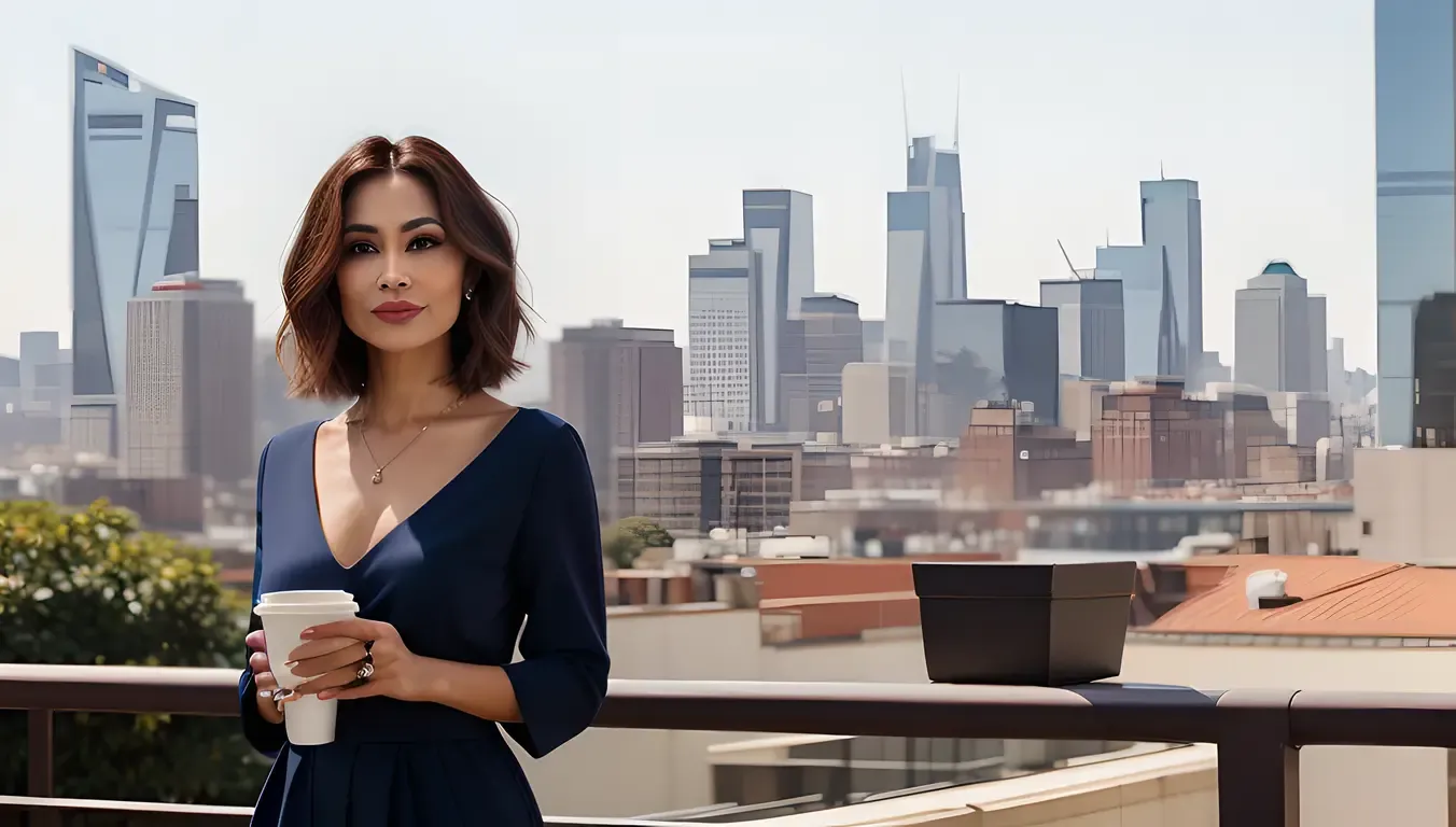 Confident Beauty Aunty in City Skyline