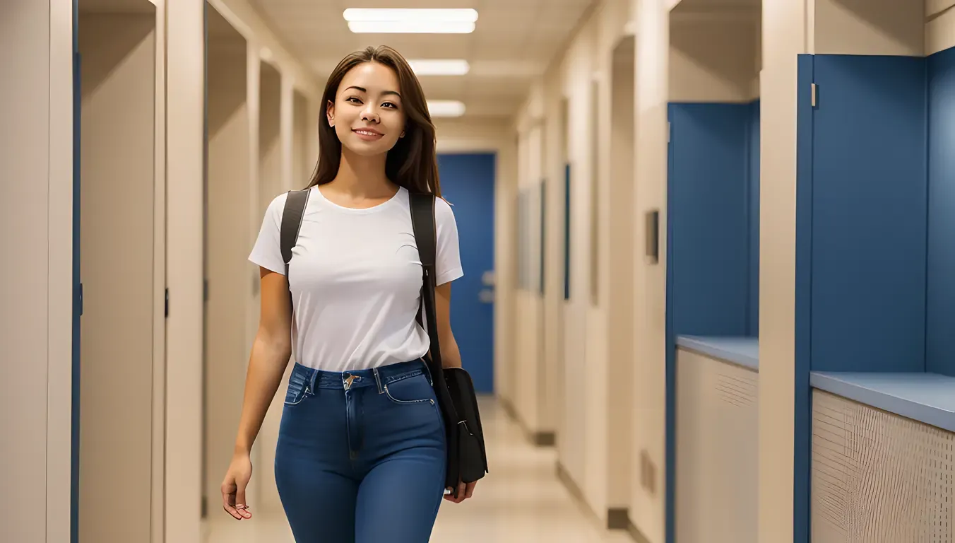 Confident School Girl with Backpack and Jeans