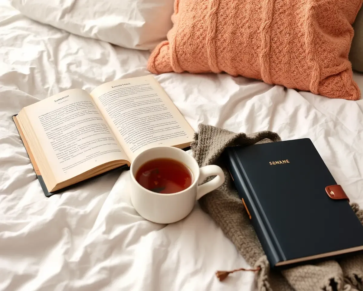 Cozy Bed with Cup of Sambrani Tea and Good Book