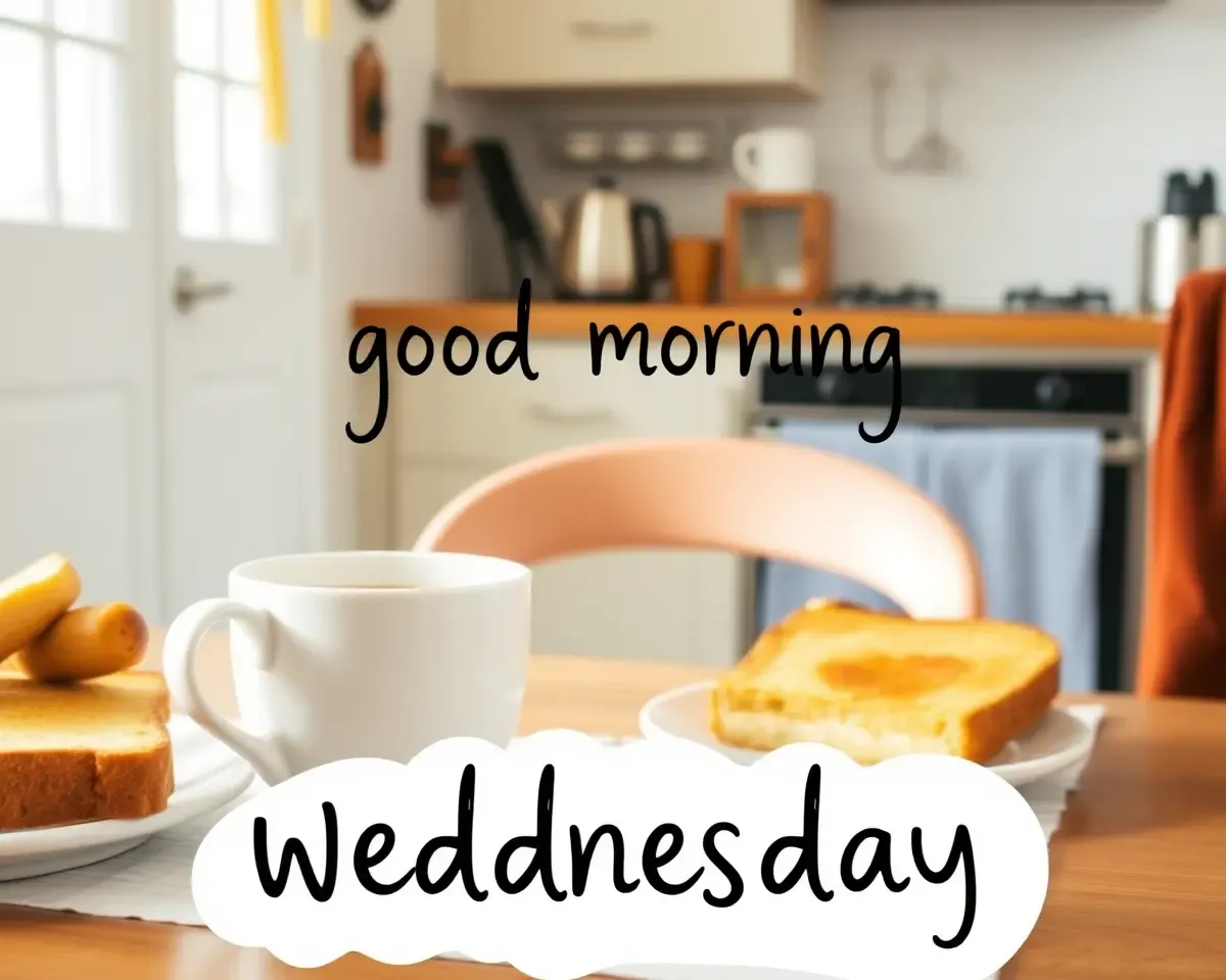 Cozy Breakfast Scene with Good Morning Wednesday Written
