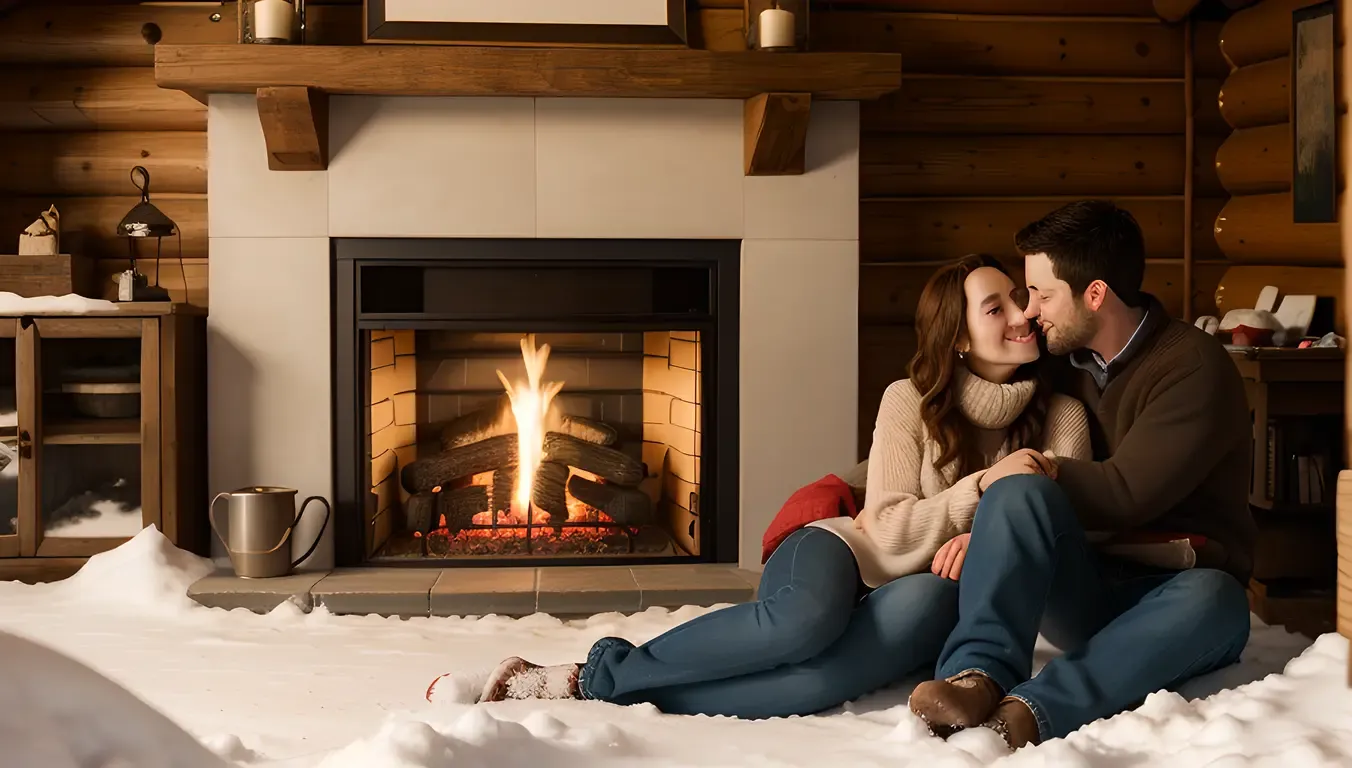 Cozy Cabin Romance: Girl and Boy's Intimate Moment