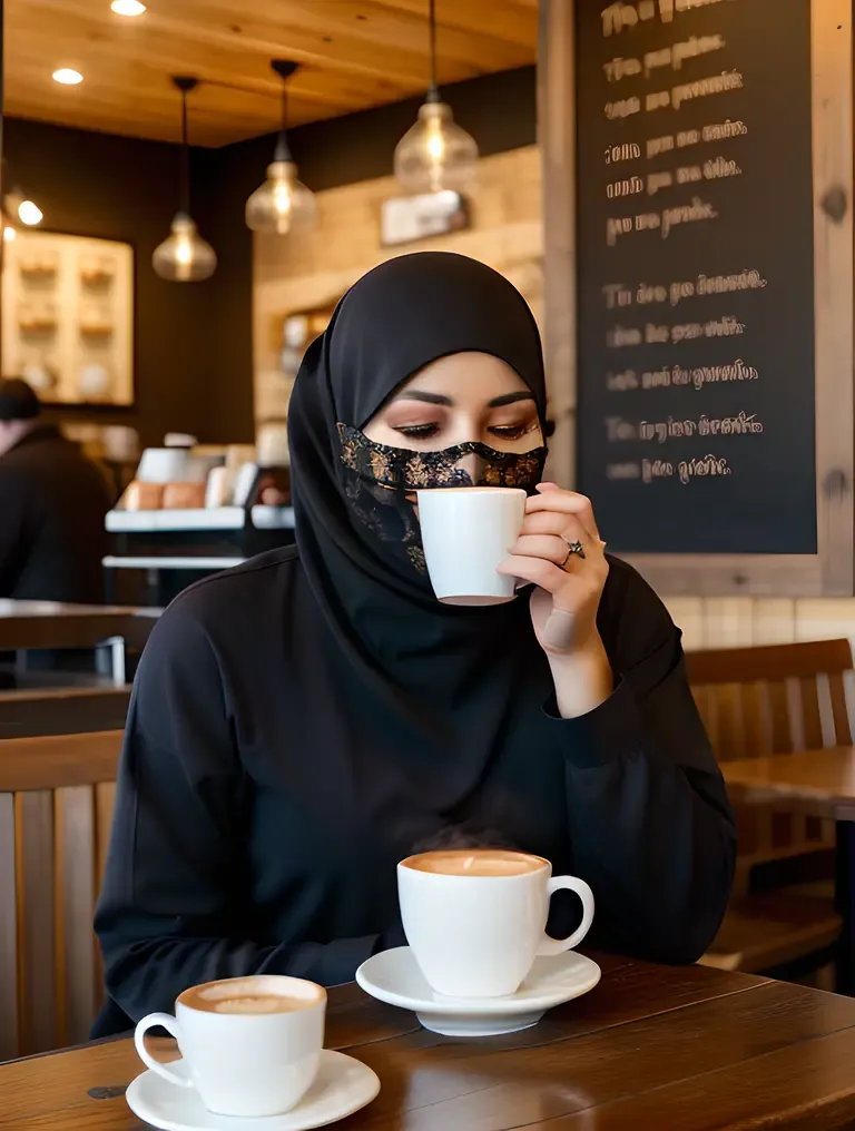 Cozy Coffee Shop Niqab Girl Reading