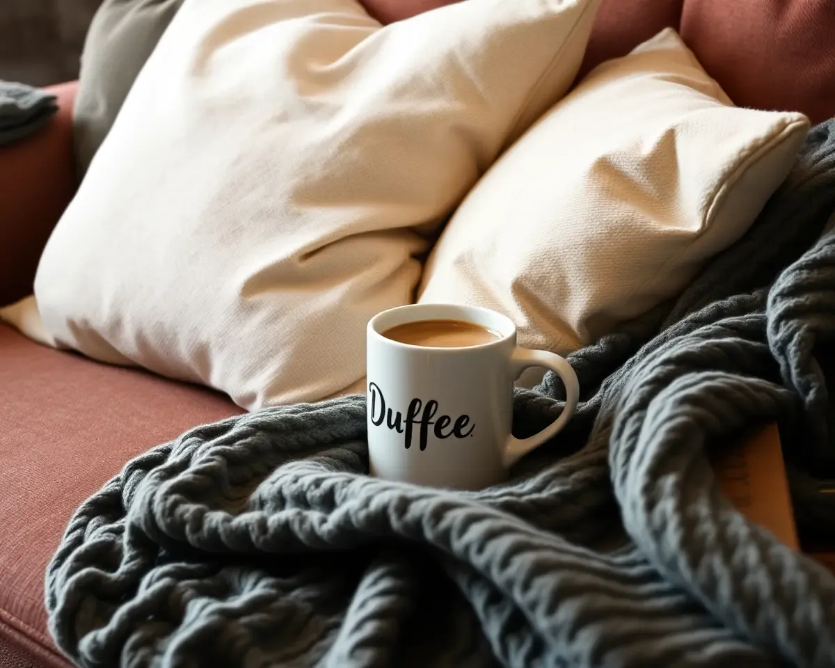 Cozy Dublin Coffee Mug on Couch with Book and Laptop