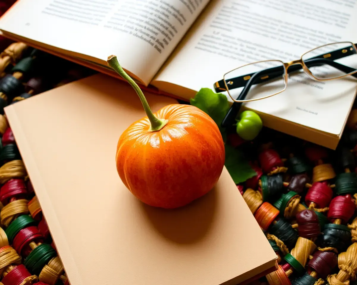 Cozy Flat Lay with Litchi, Book, and Reading Glasses 🍊