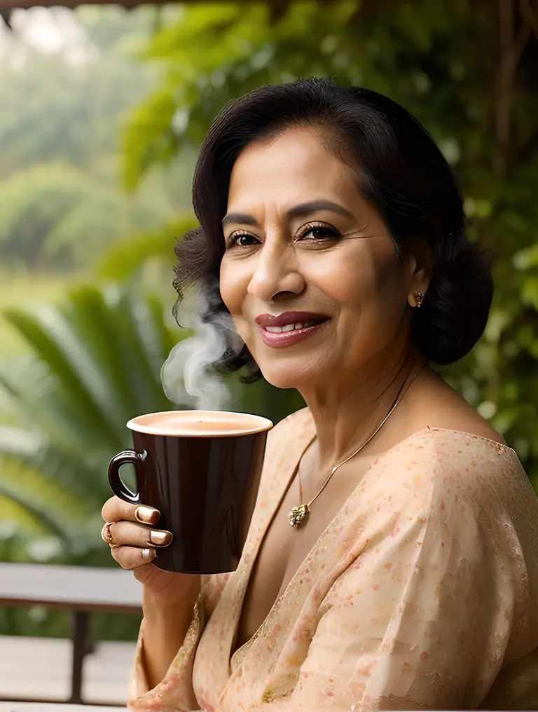 Cozy Morning with Beauty Aunty and Steaming Coffee