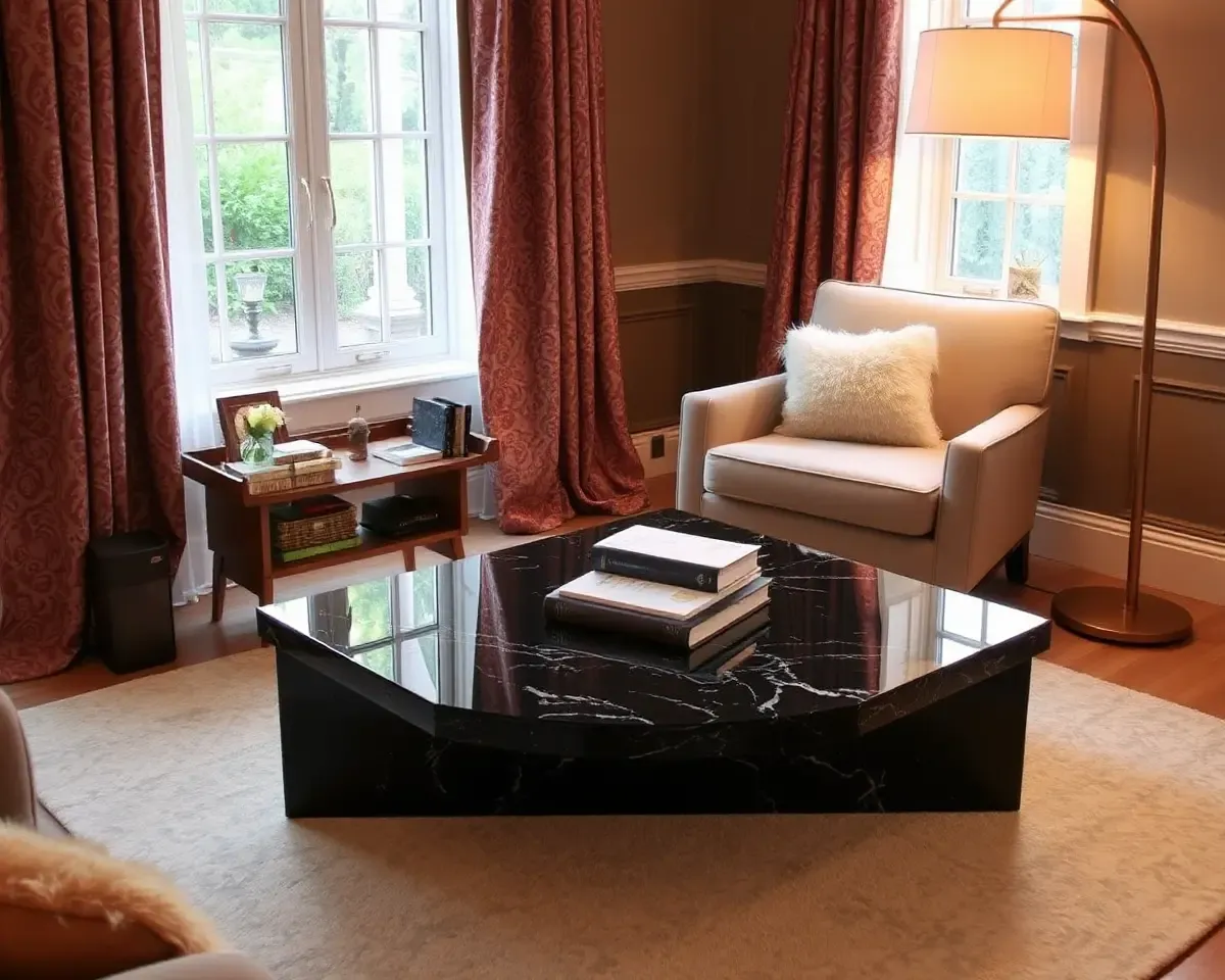 Cozy Reading Nook with Black Galaxy Granite Coffee Table