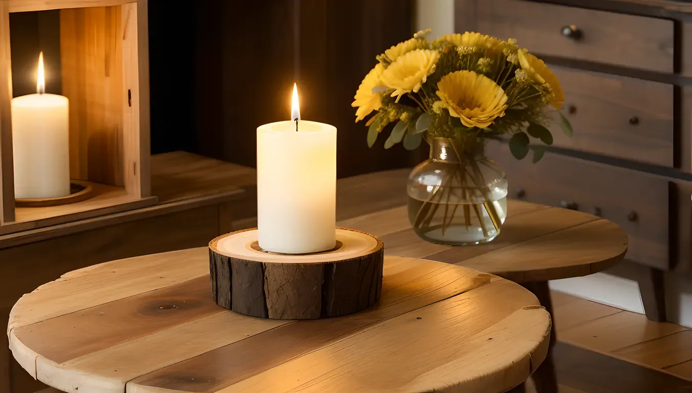 Cozy Table Setting with Reclaimed Plywood and Fresh Flowers