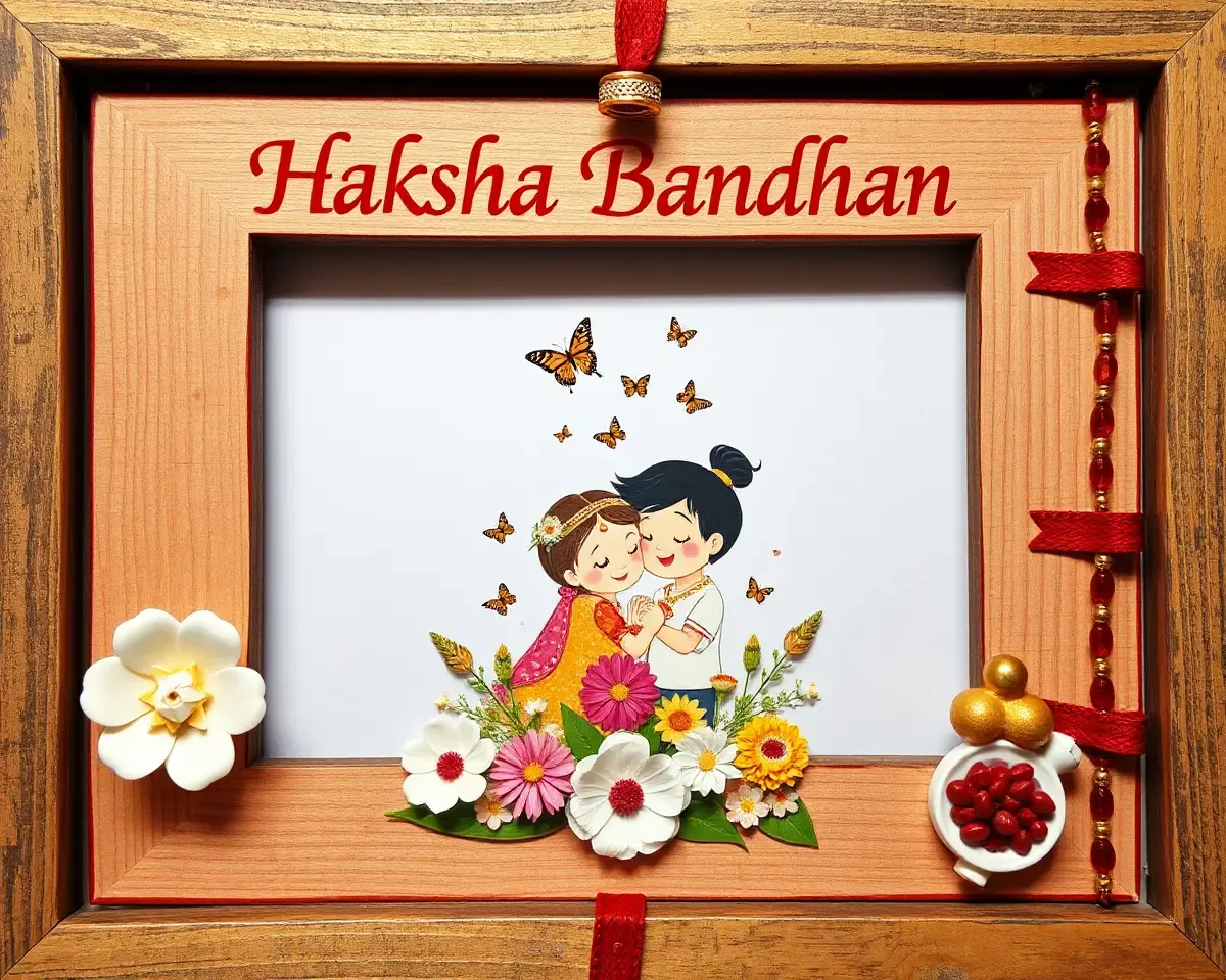 Creative Raksha Bandhan Frame with Mixed-Media Design and Siblings