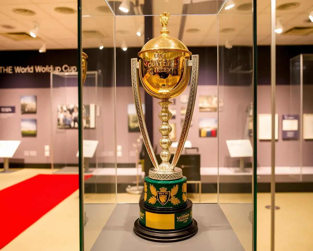 Cricket World Cup Trophy Displayed in Museum Glass Case