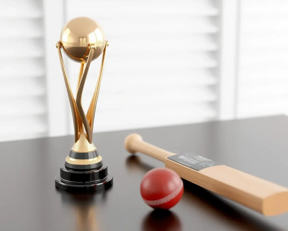 Cricket World Cup Trophy with Cricket Bat and Ball