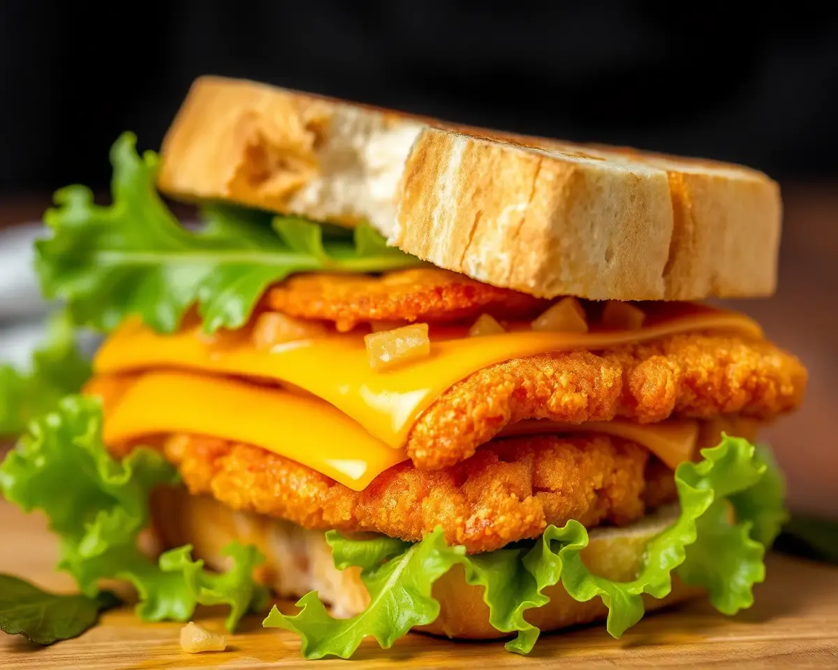 Crispy Cutlet Sandwich with Melted Cheese and Lettuce