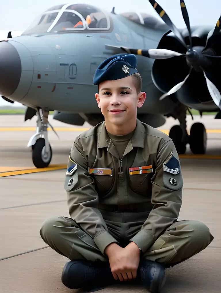 Curious Air Force Boy in Hangar Scene