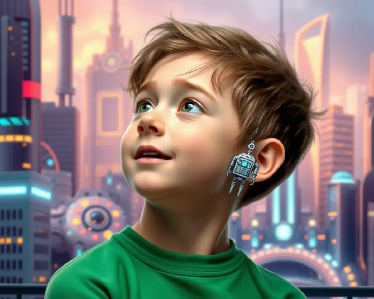 Curious Boy with Robot Earring