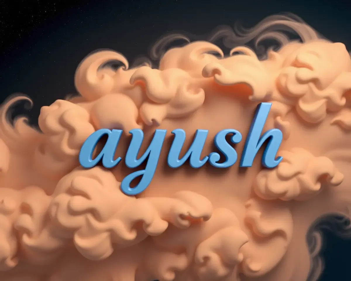 Cursive **Ayush** Amidst Swirling Clouds and Stars
