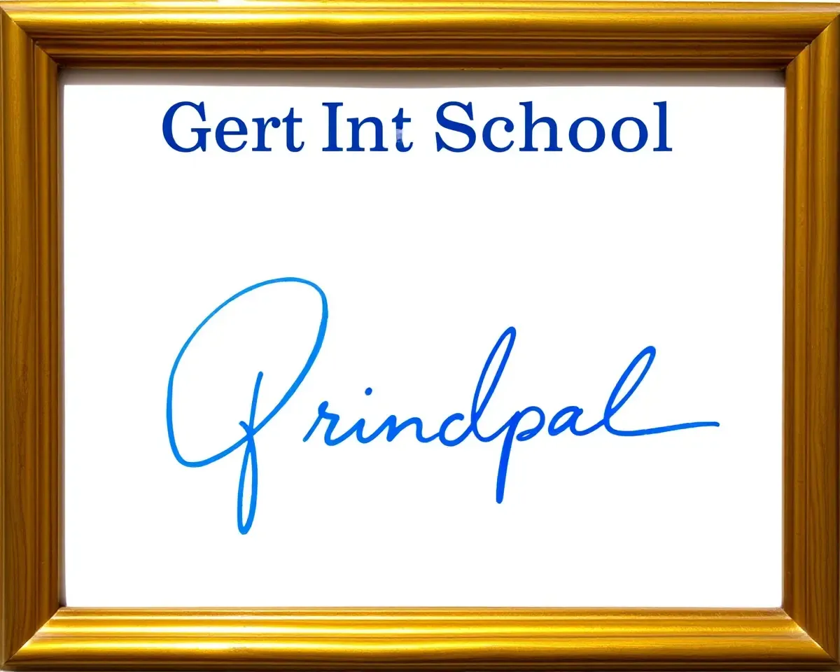 Cursive Blue Signature with Golden Border PNG