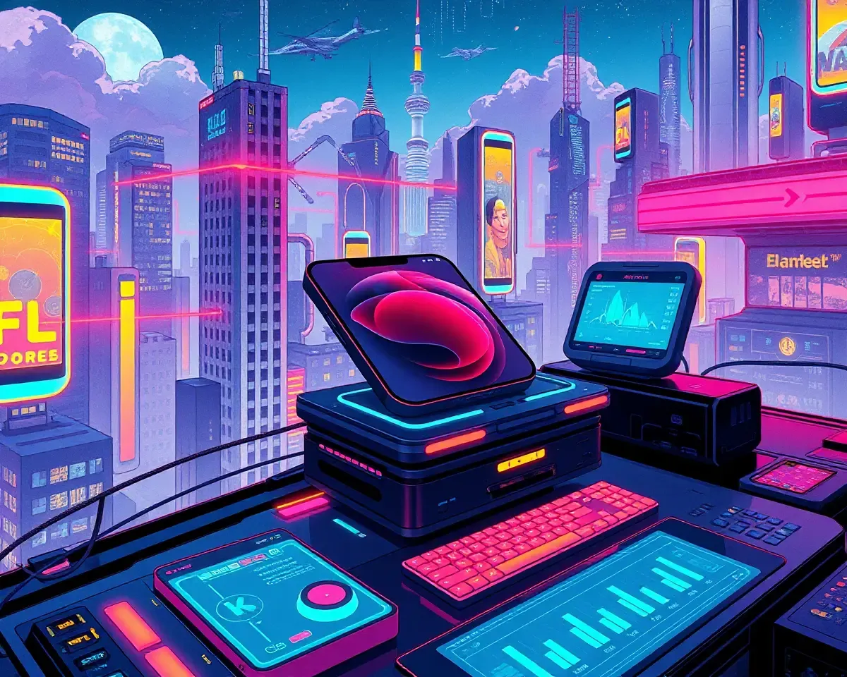 Cyberpunk City with iPhone 12 Pro and Holographic Screens