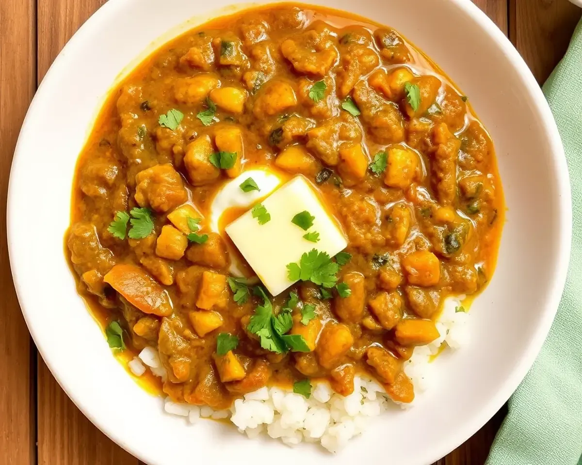 Dal Fry with Butter and Cilantro Garnish Plate
