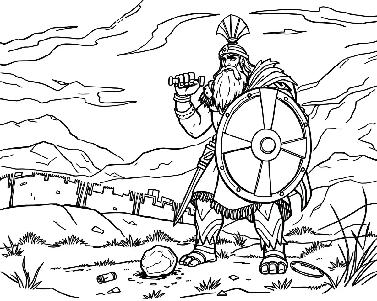 Defeated David Lays at Goliath's Feet Coloring Page