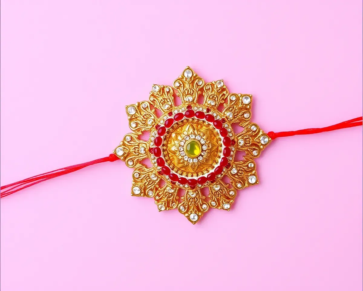 Delicate Floral Border on Soft Pink Background Fancy Rakhi