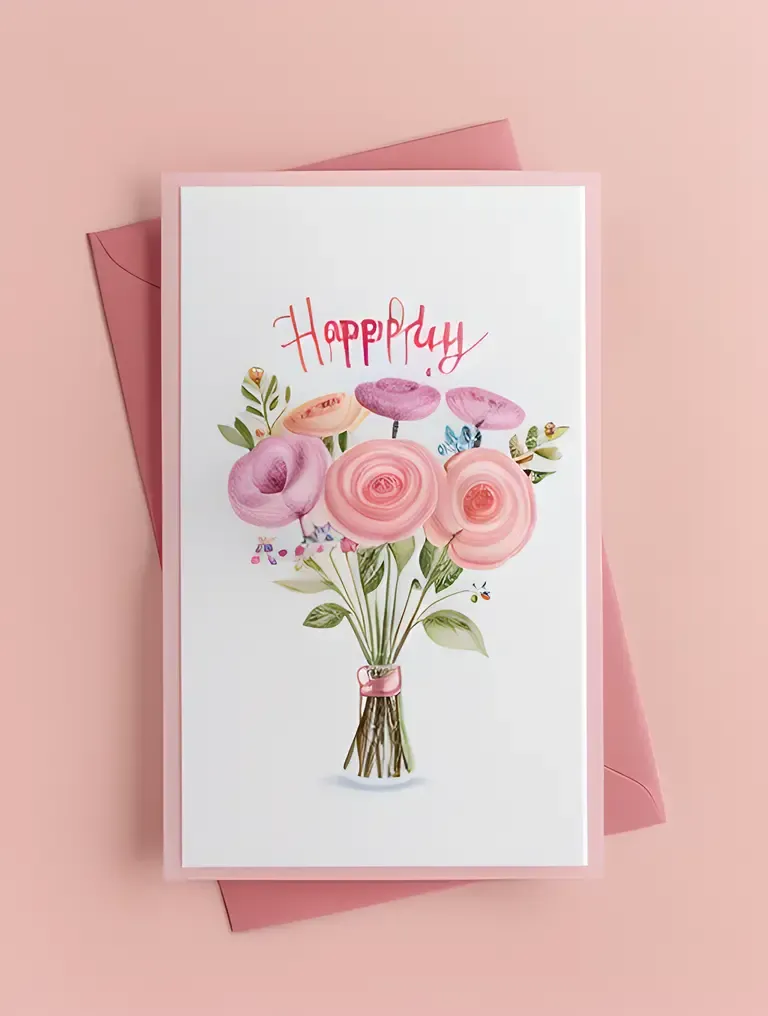 Delicate Hand-Drawn Birthday Card with Flowers and Message