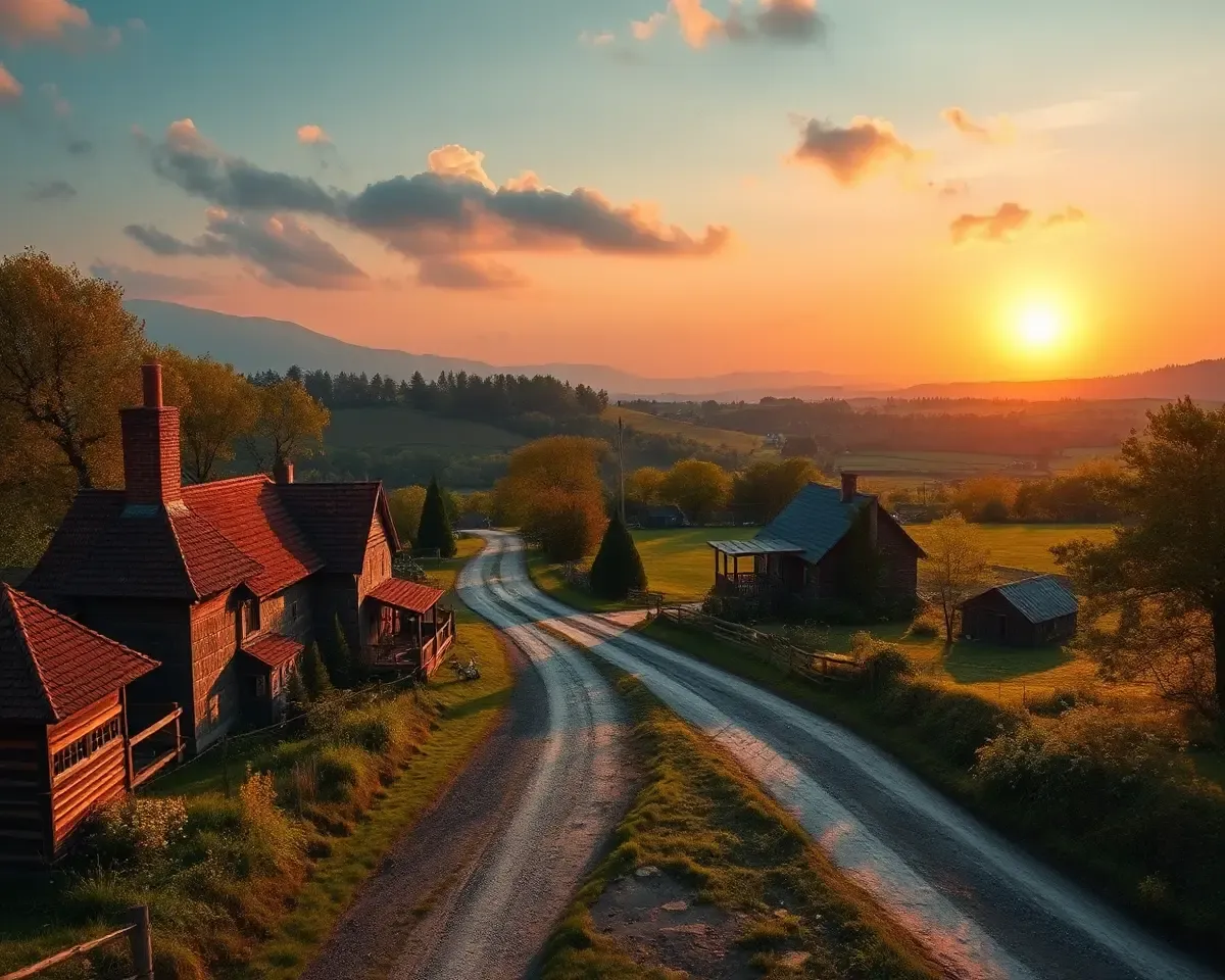 Demon Slayer Wallpaper for Laptop: Peaceful Village at Sunset
