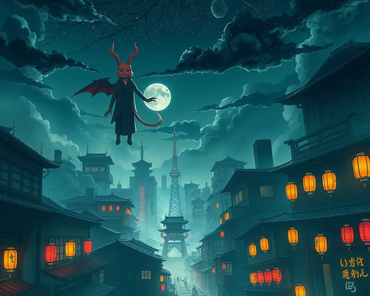 Demon Slayer Wallpaper for Laptop: Taisho Cityscape at Night