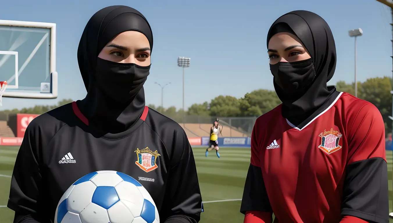 Determined Niqab-Covered Girl Plays Sports with Fierce Expression