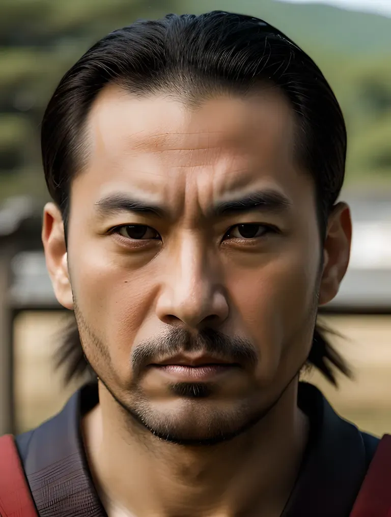 Determined Samurai Face Profile Pic with Japanese Landscape