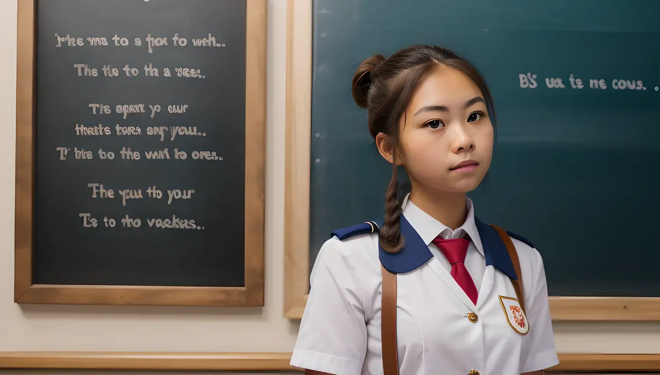 Determined School Girl with Chalk in Uniform