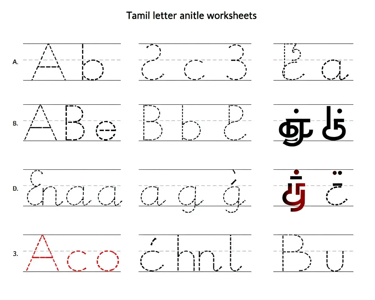 Diverse Tamil Letter Tracing Worksheets with Fonts