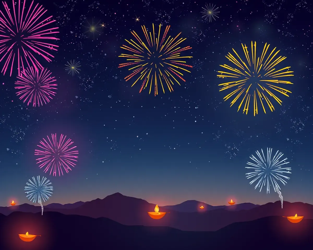 Diwali Night Sky with Fireworks and CB Background