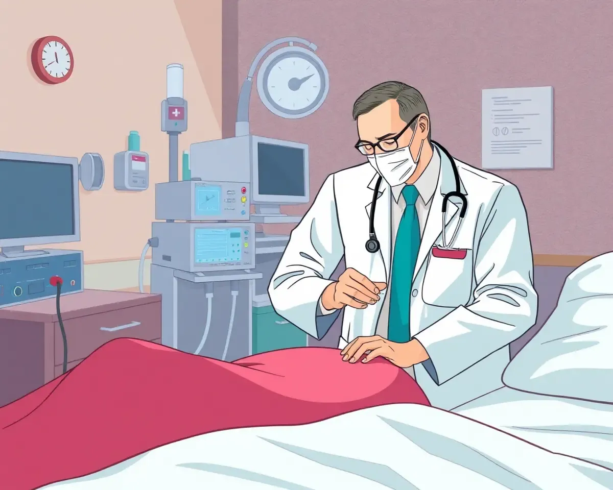 Doctor Examining Patient in Hospital Room Illustration