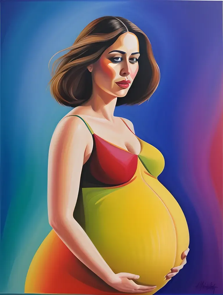 Dramatic Abstract Pregnant Woman with Vibrant Emotions