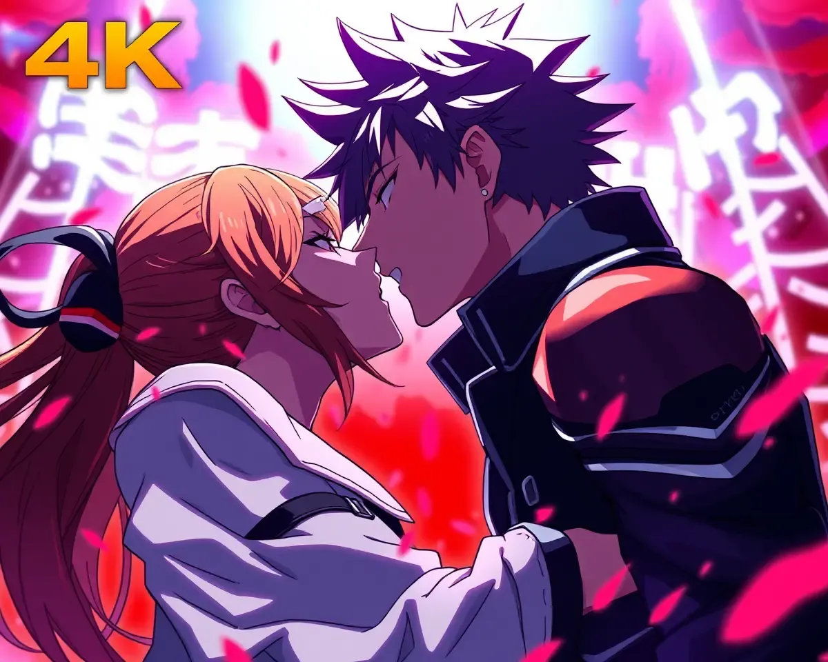 Dramatic Anime Kiss with Bold Colors and Lighting
