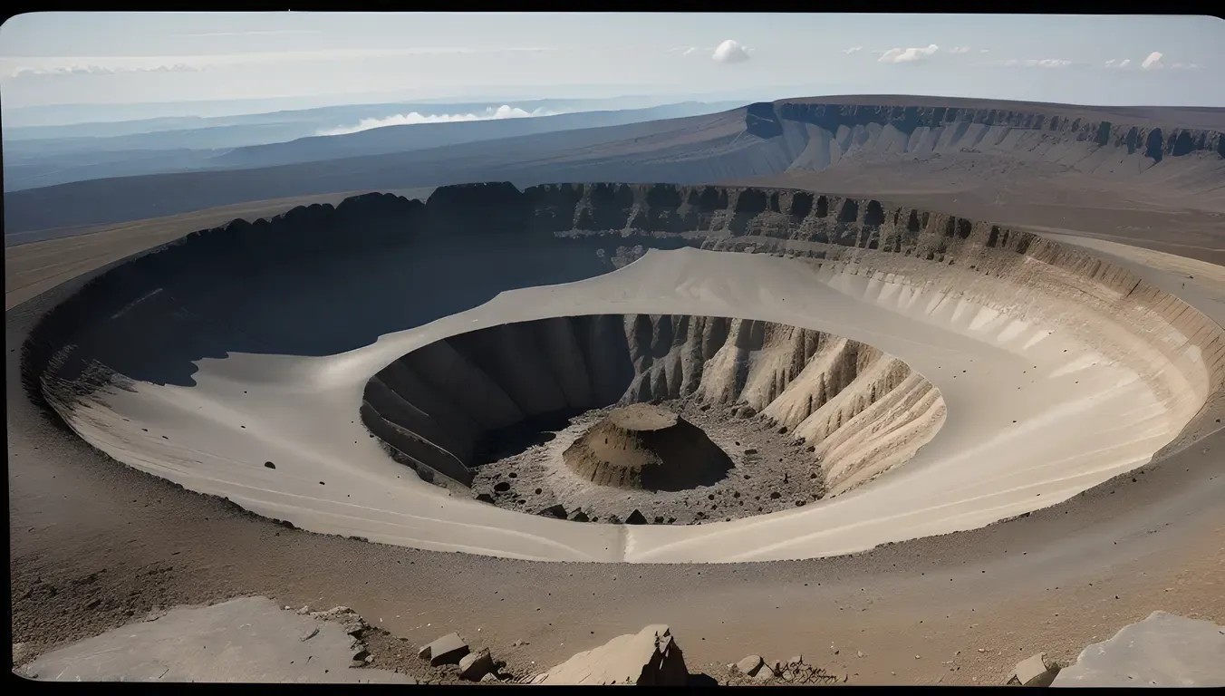 Dramatic Black-and-White Extinct Volcano Crater with Ash and Mist