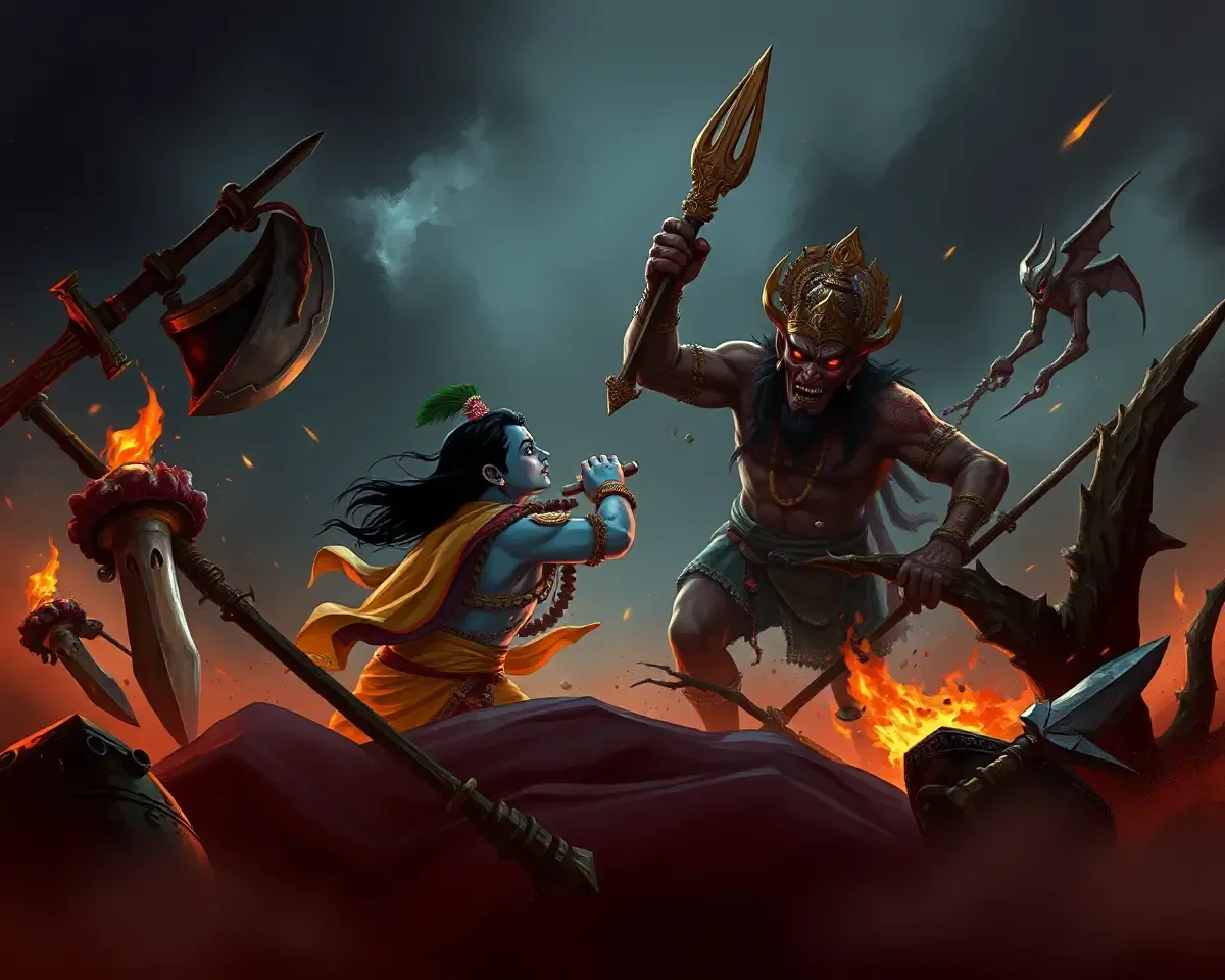 Dramatic Krishna Battle with Demon King Kansa