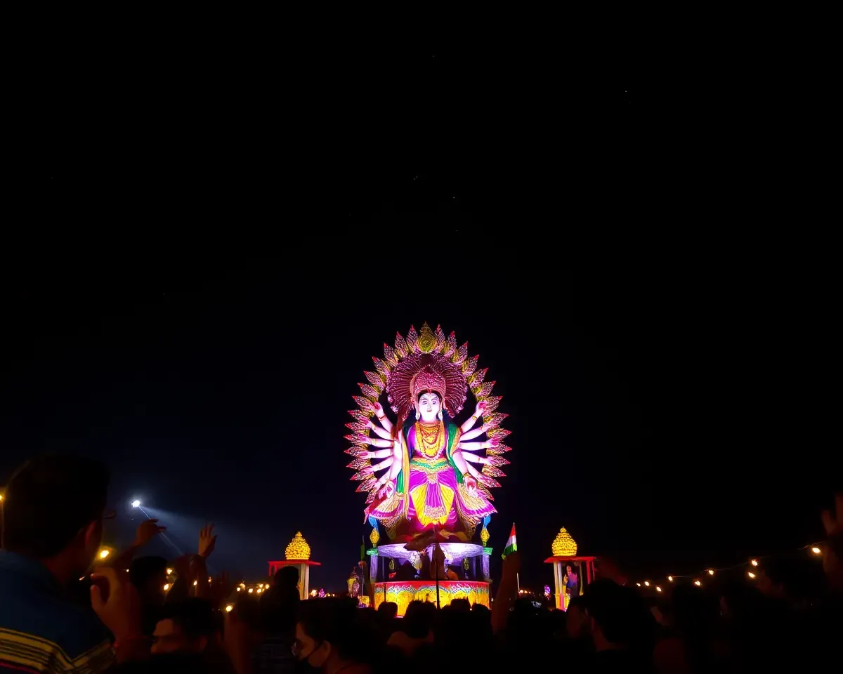 Dramatic Nighttime Mata Jagran Ceremony with Goddess Durga