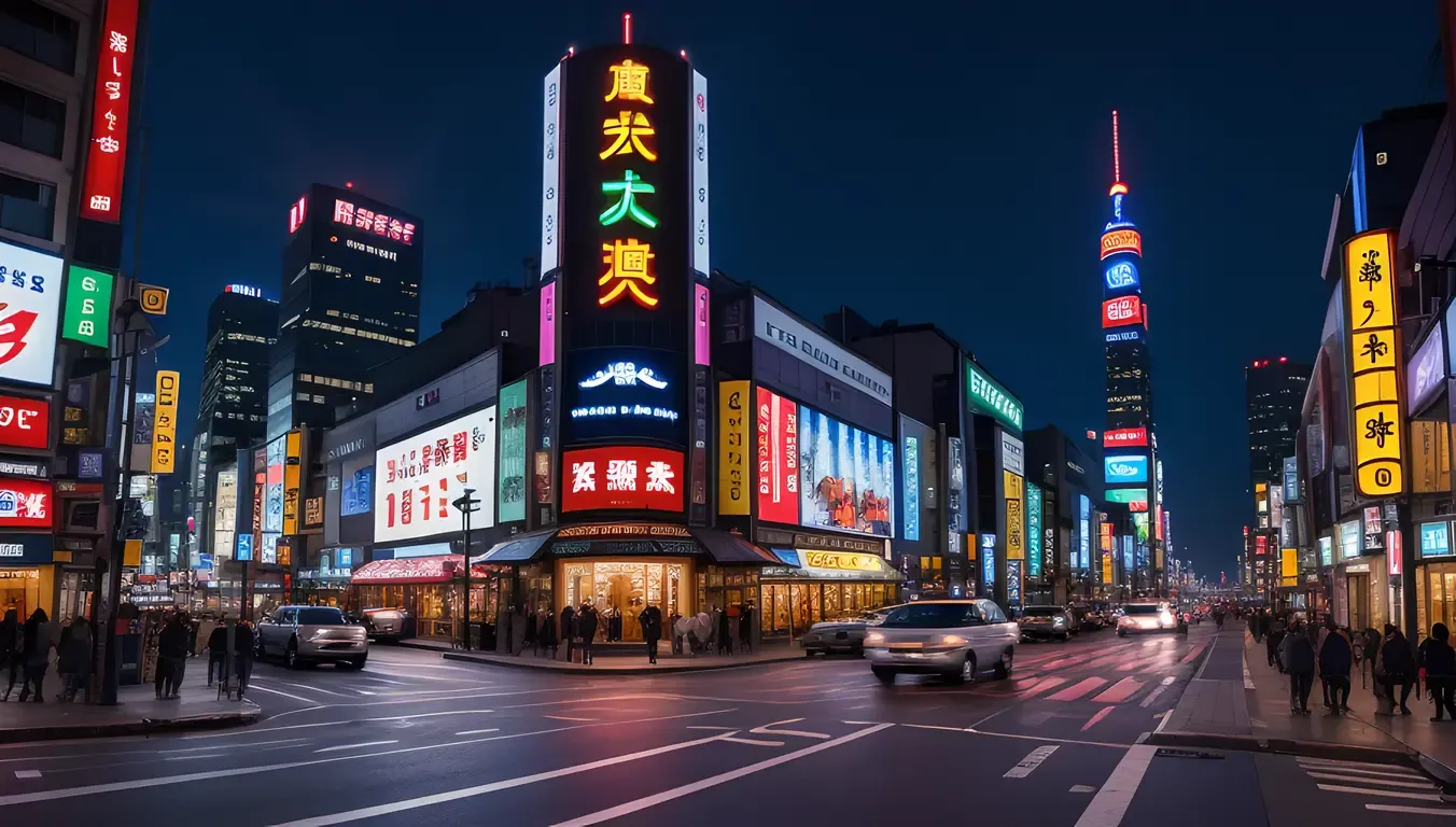 Dramatic Nighttime Scene with Modern Buke in City