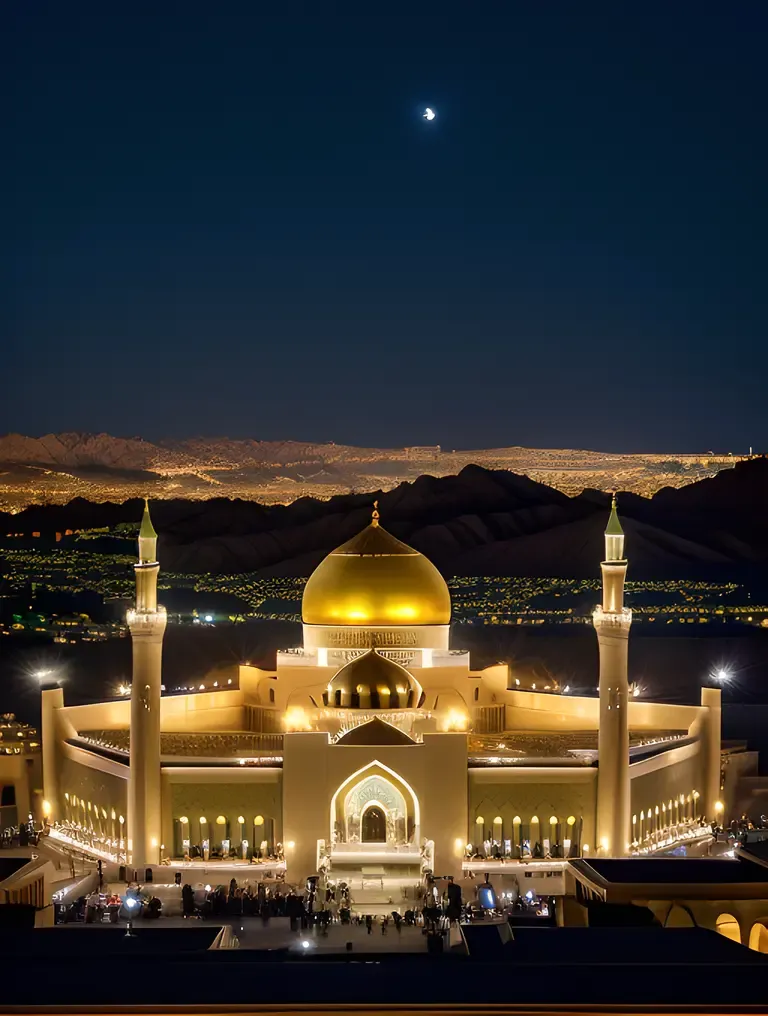 Dramatic Nighttime View of Masjid Nabawi's Green Dome