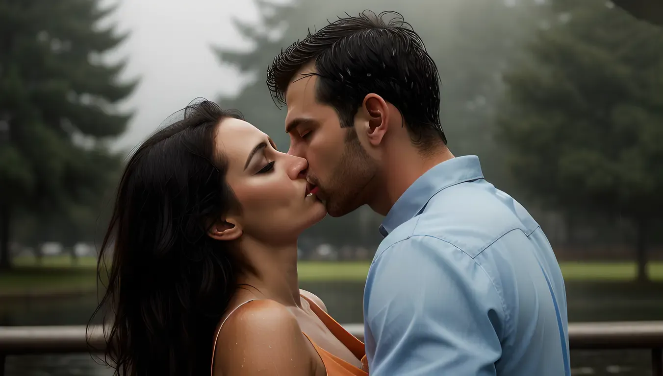 Dramatic Rainy Kiss in Moody Photo Editor's Hands